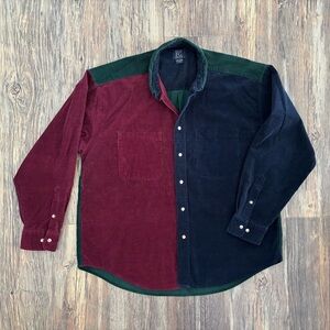 Field Gear L/S Button-Up Colorblock Corduroy Shirt Mens L Blue Red Green 90s